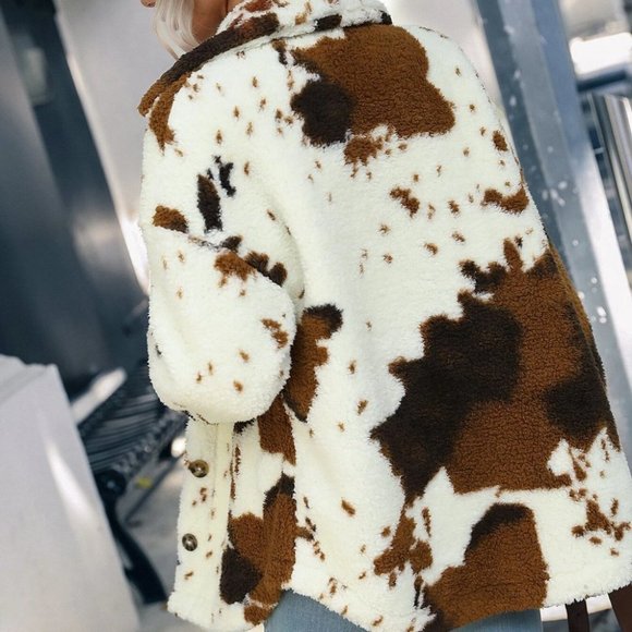 western cow print button flannel coat boho casual - Picture 3 of 6